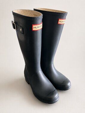 Hunter Original Tall Rain Boots Matte Black Minimalist Coastal Size 5